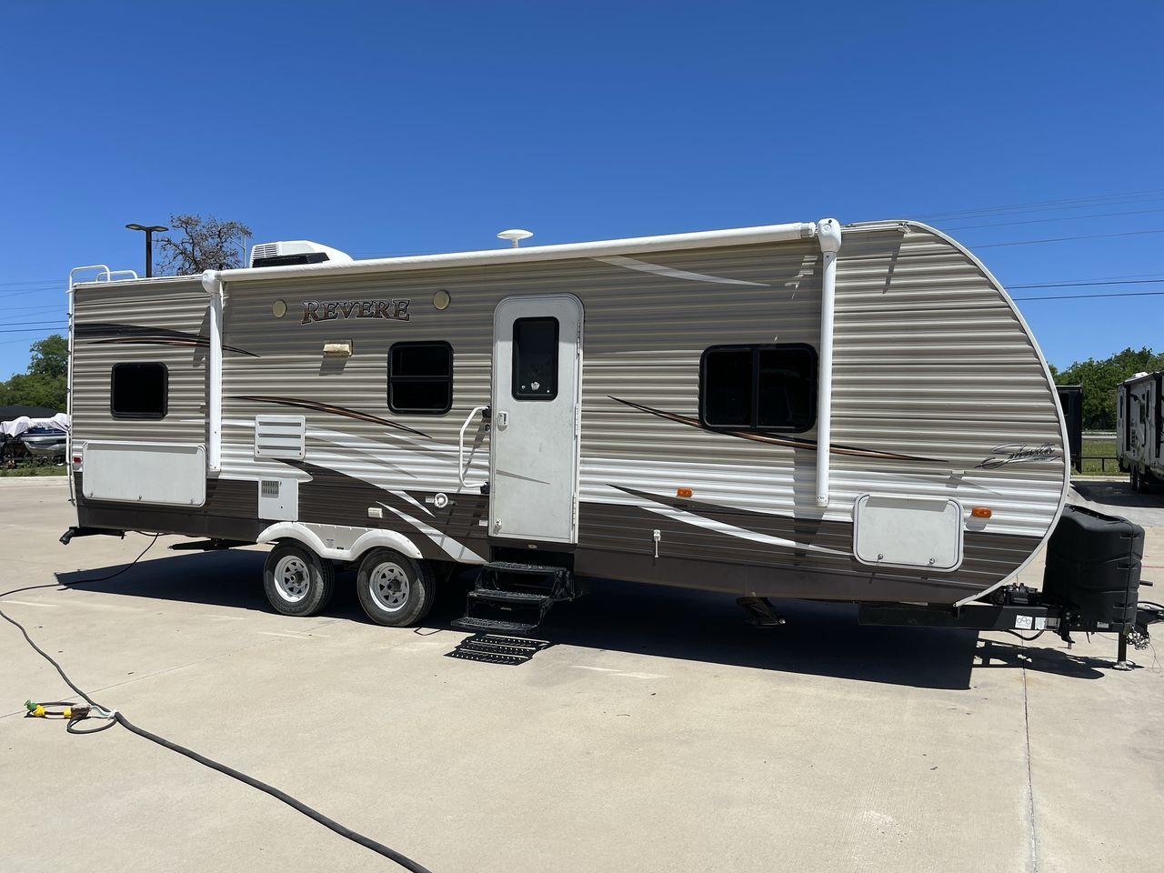 2017 TAN FOREST RIVER SHASTA REVERE (5ZT2SHSB1HE) , Length: 31.75 ft. | Dry Weight: 5,986 lbs. | Gross Weight: 9,404 lbs. | Slides: 1 transmission, located at 4319 N Main Street, Cleburne, TX, 76033, (817) 221-0660, 32.435829, -97.384178 - This 2017 Forest River Shasta Revere Travel Trailer has dimensions of 31.9 ft. in length and seven ft. in height. It has a base weight of 5,986 lbs., a carrying capacity of 3,159 lbs, and a hitch weight of 604 lbs. It comes with one slideout and two axles. The door directly leads you to the combined - Photo #23