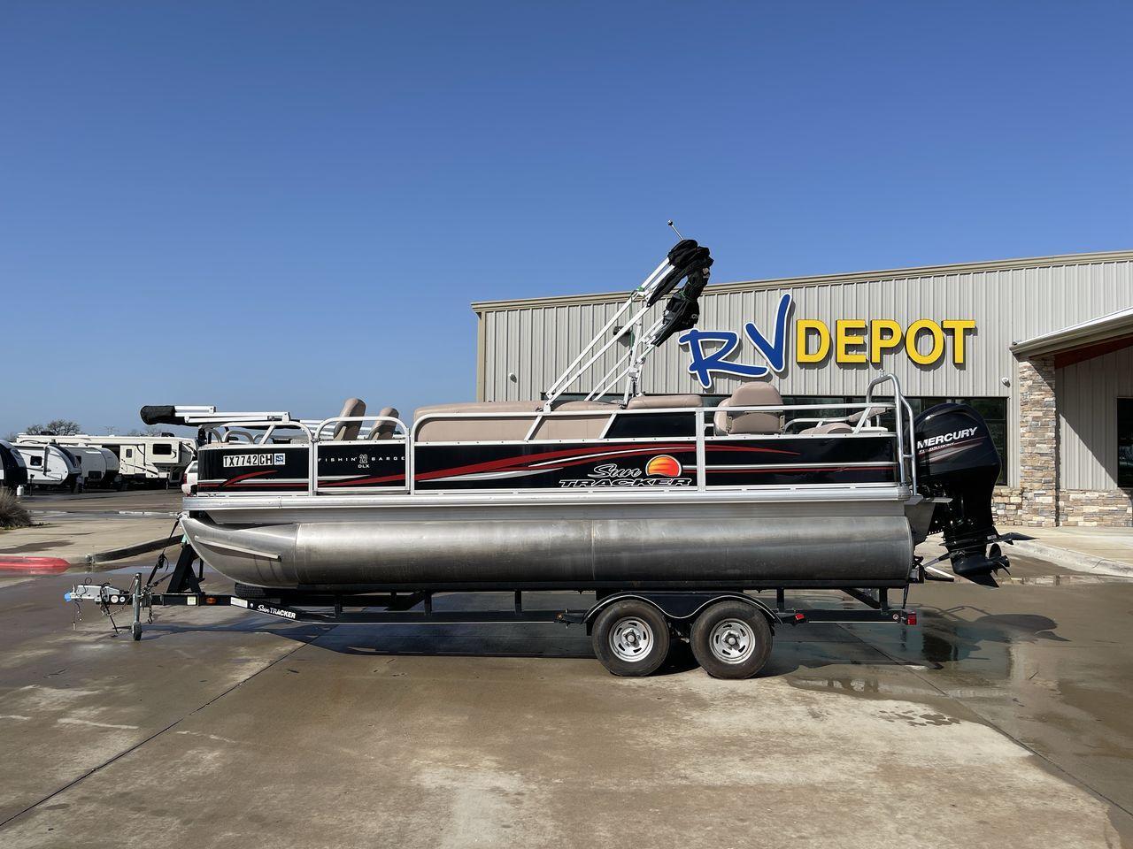 2014 BLACK SUNTRACKER FISHING BARGE 22DLX (BUJ22913D41) , located at 4319 N Main St, Cleburne, TX, 76033, (817) 678-5133, 32.385960, -97.391212 - The 2014 Sun Tracker Fishin' Barge is here to make you happy. This adjustable pontoon boat is great for fishermen and people who love the outdoors. This Fishin' Barge is 21 feet long, so it has plenty of room for all your fishing tools and friends. The boat is built to last, and the Mercury outboar - Photo #17
