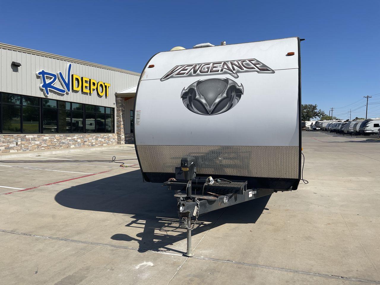 2015 WHITE VENGEANCE 19V (4X4TVGU27FY) , Length: 25 ft. | Dry Weight: 5,166 lbs. | Gross Weight: 7,945 lbs. | Slides: 0 transmission, located at 4319 N Main St, Cleburne, TX, 76033, (817) 678-5133, 32.385960, -97.391212 - Looking for a thrilling adventure on the open road? Look no further than this incredible 2015 VENGEANCE 19V Toy Hauler, now available at RV Depot in Cleburne, TX. With its powerful performance and spacious design, this RV is perfect for anyone who wants to explore the local driving highlights around - Photo #0
