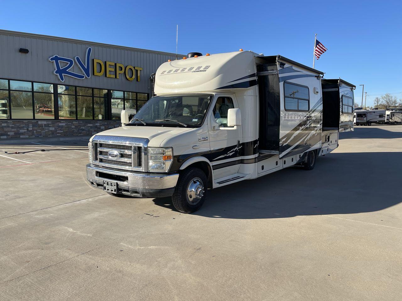 2011 WHITE COACHMEN CONCORD 300TS (1FDEX4FS9BD) , Length: 30.83 ft. | Dry Weight: 12,110 lbs. | Gross Weight: 14,500 lbs. | Slides: 3 transmission, located at 4319 N Main St, Cleburne, TX, 76033, (817) 678-5133, 32.385960, -97.391212 - The 2011 Coachmen Concord 300TS, a class C motorhome that redefines travel comfort and convenience. With a length of 31 feet, this well-maintained model is built on a Ford E450 chassis, powered by a dependable Triton V10 engine, ensuring a smooth and reliable journey. The Concord 300TS features thre - Photo #0