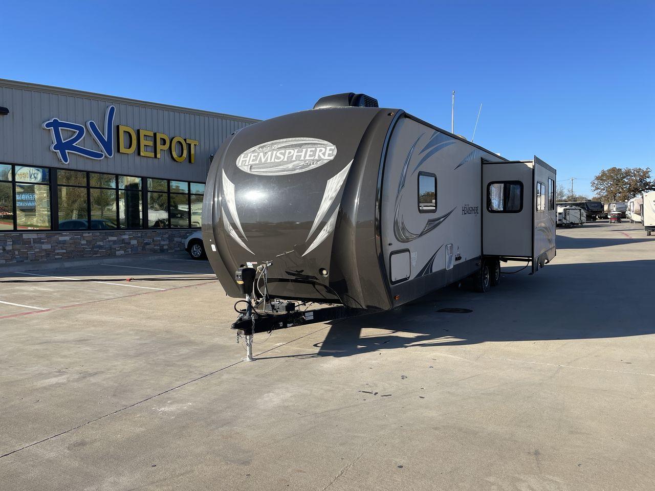 2014 TAN FOREST RIVER HEMISPHERE 282RK (4X4TSBD2XEU) , Length: 35 ft. | Dry Weight: 6,620 lbs | Gross Weight: 8,521 lbs. | Slides: 1 transmission, located at 4319 N Main Street, Cleburne, TX, 76033, (817) 221-0660, 32.435829, -97.384178 - The 2014 Forest River Hemisphere 282RK is a great travel trailer that is made to make your outdoor activities more comfortable and easy. This 35-foot trailer has a dry weight of 6,620 pounds and a gross weight of 8,521 pounds, making it easy to tow and providing plenty of space for all your gear. Th - Photo #0